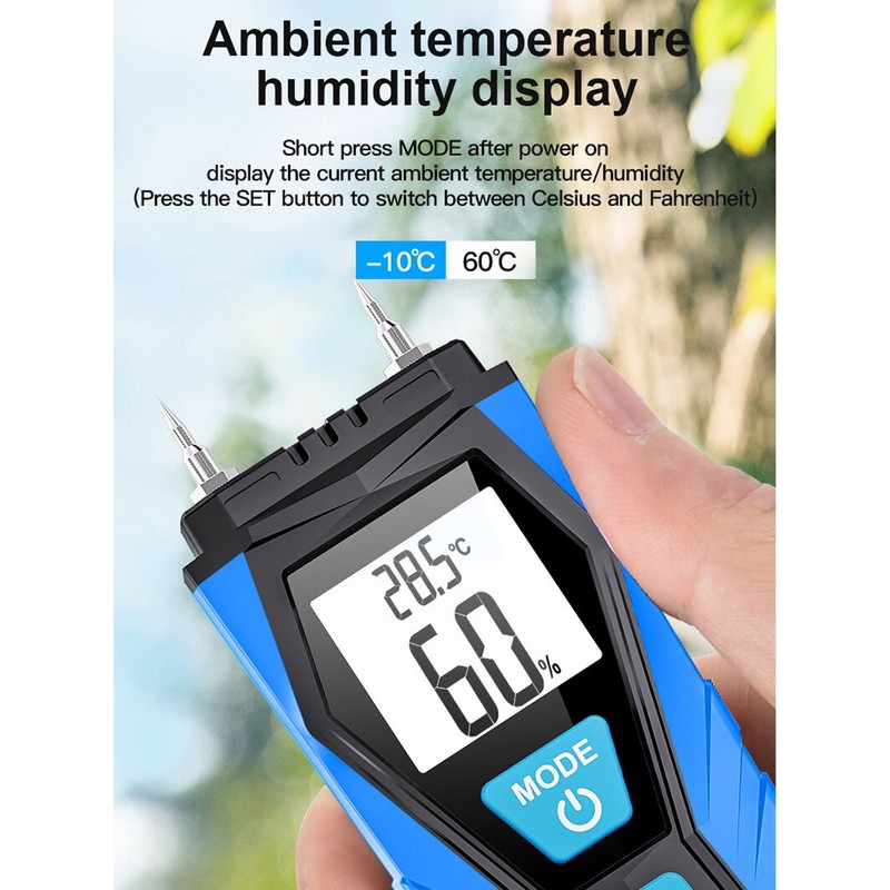 Handheld Moisture Meter LCD Display Digital Moisture Tester for Wood