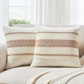 GriNeed Throw Pillow Covers Set of 2 18x18 Inch Boho Pillow Covers, Soft Neutral Cotton Decorative Case for Couch Sofa Bed Living Room, Home Modern Woven Farmhouse Cute Decor