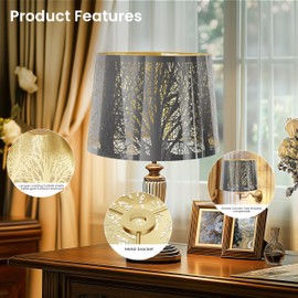 Lampshade Drum Lamp Shades 12" Top x 14" Bottom x 10" High (Spider) Chrome Bright Black Gold Large Metal Lamp Shade for Floor Lamp Bedside Lamp & Table Lamp - Forest Etched - Lampshades Replacement