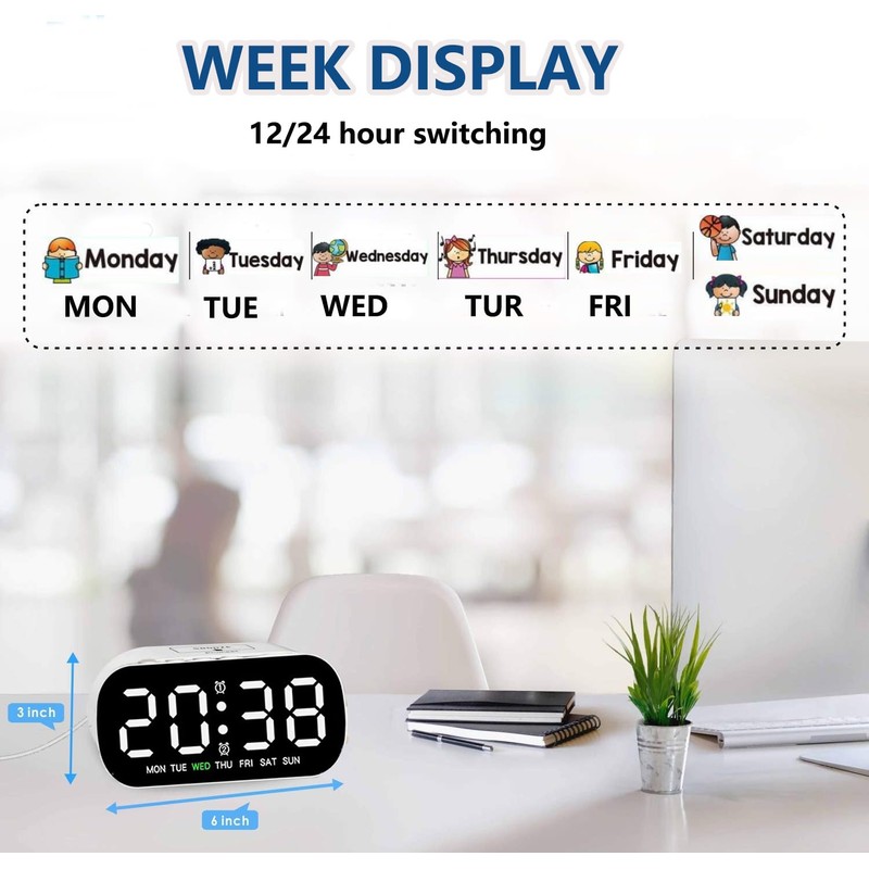 HEEYoo Digital Alarm Clock for Bedside, Digital Clock with LED