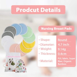Lictin 12 pcs (6 Paris) Breast Pads Nursing Pads Set Reusable Breast Pads Organic Bamboo Nursing Pads Reusable Soft Absorbent Nursing Pads with 1 Laundry Bag and 2 Organza Bags