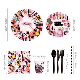 CC HOME Makeup Spa Party Supplies Serves 16, Ladies Girl Gang Party Plates Napkins Cups Party Decoration for Cosmetics Bestie Girls Adults Kids Birthday Baby Shower Wedding Garden Party Tableware