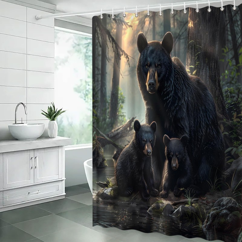 YNFUQANLN Black Bear Shower Curtain Wild Animal Forest Junge Rustic