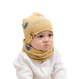 MAKFORT Children's Loop with Beanie Hat, Baby Scarves, Cotton Scarves, Winter Loop Scarf for Boys and Girls, yellow