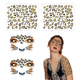 XNIVUIS 4 Pieces Leopard Face Art and Tattoo Stickers,Temporary Tattoos,Face Stickers, Leopard Make-Up,Glitter Face Stickers,Makeup Stickers Festival Party Stage Makeup Stickers Face Stickers (Brown)