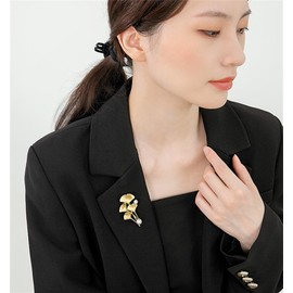 LISADORE Metal Ginkgo Leaves Lapel Brooch Pearl Leaf Brooch Gold Plant Leaf Corsage Vintage Brooch Creative Pearl Bouquet Corsage Brooch Suitable for Wedding Banquet Party