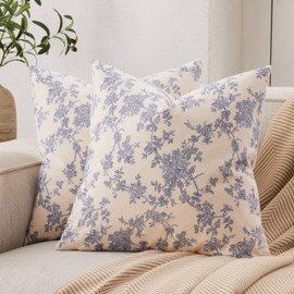 YZJZEDS 100% Cotton French Pastoral Throw Pillow Covers Set of 2, 16x16 Inch Double Sided/Blue, Farmhouse Decorative Cushion Covers for Sofa Bed Living Room Home Decor