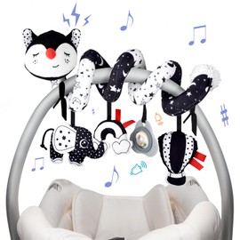 XIXILAND Musical Car Seat Toy Black and White Baby Toys, Infant Toys 0-6 Months Stroller Toy, High Contrast Newborn Developmental Gift for 0 3 6 9 12 Months Girls Boys Babies