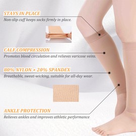 2 Pairs Calf Compression Sleeve Womens & Men,Footless Compression Socks for Women Calf Sleeves 23-32mmhg Flight Socks for Running Flying Nurses Varicose Veins (Nude, S)