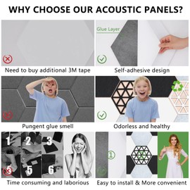 12 Pack Self-adhesive Acoustic Panels, Hexagon Sound Dampening Panels, 14 X 12 X 0.4 In Sound Proof Panels for Walls, High Density Flame Resistant Sound Absorbing Padding for Recording Studio, Office
