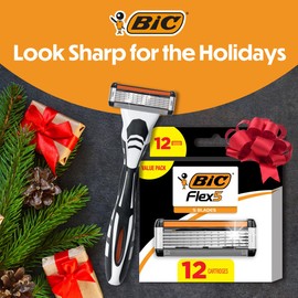 BIC Flex 5 Refillable Men's 5 Blade Razors Refills, Durable Blades, Precision Edging, 12 Refill Cartridges