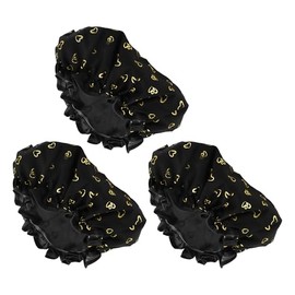 VOCOSTE Shower Cap Hair Cap Double Layer Waterproof Reusable Bath Spa SPA Face Wash 3pcs Black Heart Pattern