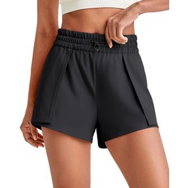 G4Free - Pantalones cortos deportivos para correr para mujer, 2 en 1, de tiro medio, secado rápido, pantalones cortos de verano para tenis con forro, Negro -, X-Large