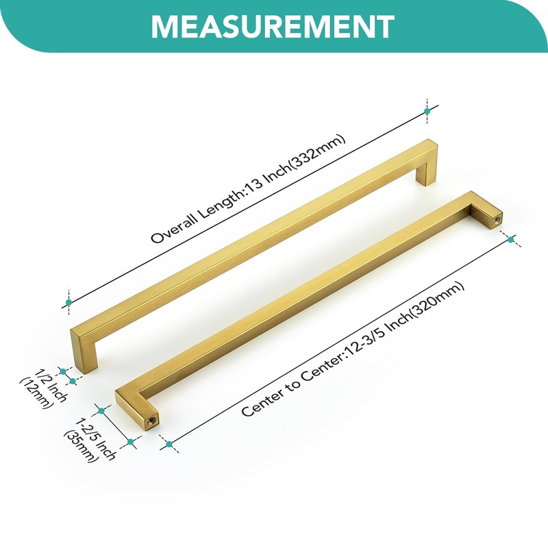 HOME EDIT 5 Pack Gold Square Kitchen Cabinet Handles 12-3/5