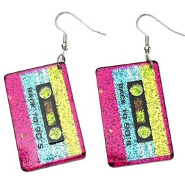 Colorful Acrylic Cassette Tape Dangle Drop Earrings Retro 70'S 80'S Resin Radio Tape Neon Earrings for Women 80's Outfit Glow Party Jewelry Gifts (Style Q)