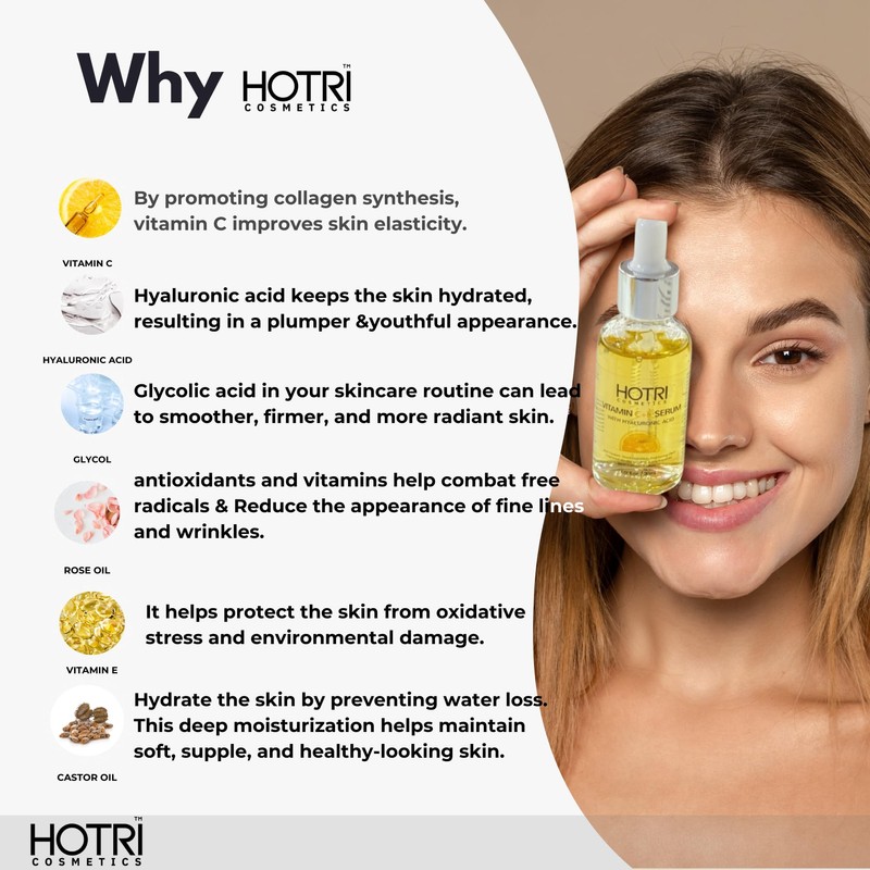 HOTRI COSMETICS Vitamin C+E Serum with Hyaluronic Acid, Anti-Aging Face