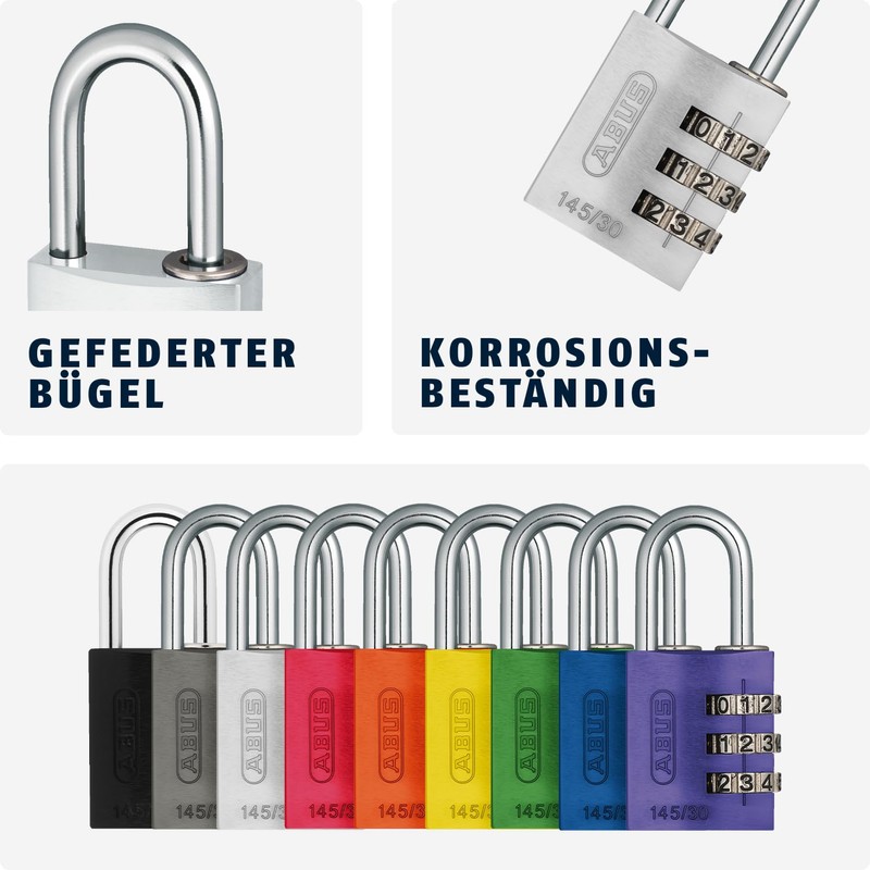 ABUS 145/20 Combination Lock, Solid Aluminium Padlock, Blue