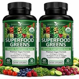 Potent Garden Paquete De 2 Superalimentos Orgánicos Suplemento De Verdes, Frutas Y Vegetales Rico En Vitaminas Y Antioxidantes Con Alfalfa, Raíz De Re