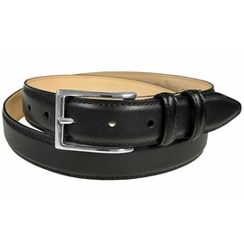 Adam Silver Men's Genuine Italian Calfskin Leather Dress Belt 1-1/8"(30mm) Wide Polished Buckle (Smooth Black, 32)
