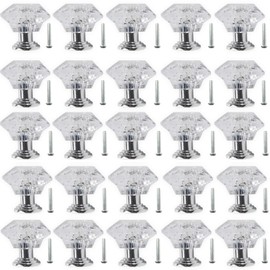 NSBELL 26PCS Clear Crystal Drawer Knobs, 24mm Diamond-Shaped Acrylic Cabinet Knobs Pulls for Kitchen Dresser Drawer and Cupboard