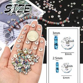 TOAOB 400pcs Multi Color Rondelle Spacer Beads Silver Czech Crystal Rhinestone Loose Bead 6mm 8mm Assorted Rondelle Charm Beads Assortments for Jewelry Making Bracelet Necklace