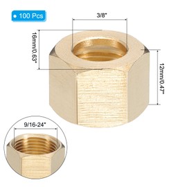 PATIKIL 3/8" Brass Compression Nut,100Pcs Brass Compression Fitting for Air Oil Water Fuel Inert Gases Plumbing System Heating Air Conditioning Pipes