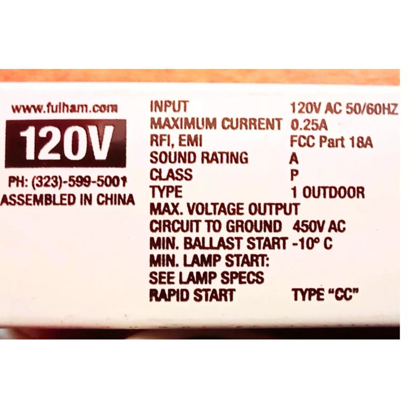 Fulham FLOURESCENT LAMP BALLAST F14/F15T8, FULHAM PONY SC-120-115-T8X