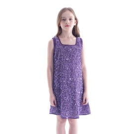 WELAKEN Girls' Sequin Dress A-Line Sleeveless Sparkly Gown Party Dresses Purple