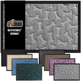GORILLA GRIP 100% Waterproof All-Season WeatherMax Doormat 35x23, US Designed Natural Rubber, Stain and Fade Resistant, Low Profile Indoor Outdoor Door Mats, Easy Clean Patio Mat, Light Gray Bones