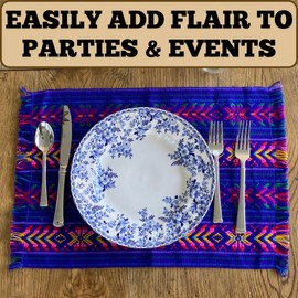 Del Mex 6 Woven Rebozo Place Mat, Mexican Dinner Table Decor Placemat for Parties, Set of 6 (Purple)