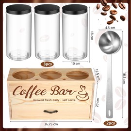 Skybooly 3 Pcs Coffee Canister Set with Shelf and Spoon Plastic Coffee Bean Storage Container with Lids Coffee Storage Box with Drawer Food Storage Jars for Coffee Bar Kitchen (Wood Color)