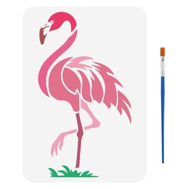 FINGERINSPIRE Flamingo Stencil for Painting 8.3x11.7inch Reusable Flamingo Pattern Template with Brush Plastic Bird Grass Stencil Animal Plant Stencil Animal Theme Template for Home Decoration
