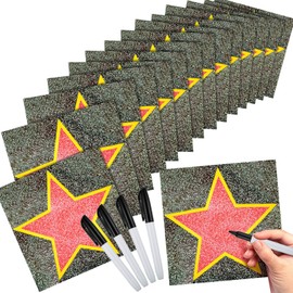 100 Sheets Movie Walk Star Stickers Red Carpet Stickers with Black Marker Movie Theme Party Decorations Set Boulevard Star for Red Carpet Party Night Decorations