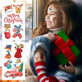 60PCS Christmas Decorations Temporary Tattoos for Kids, 12 Sheets Watercolor Merry Christmas Party Favors, Stocking Stuffer, Christmas Eve Gift, Xmas Tree, Santa Claus, Snowman