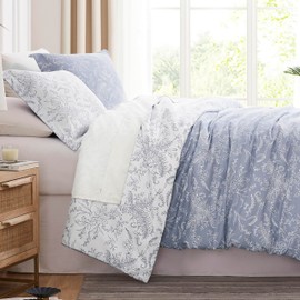 Southshore Fine Living, Inc. Reversible Floral Duvet Cover Set, Twin/XL – Premium Microfiber Bedding, Easy Care – Includes 1 Twin Duvet Cover and 1 Sham, Machine Washable, Winter Brush Blue