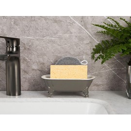 NEWHENGS 6.5" Ceramic Mini Decorative Clawfoot Bathtub Bar Soap Dish, Kitchen Sponge Holder and Shower Tray for Bathroom, 1 Pack(Stone Gray)