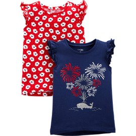 Simple Joys by Carter's Baby Girls' 2-Pack Short-Sleeve Tee Shirts, Floral/Fireworks, 12 Months