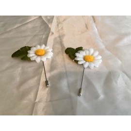 Daisy set of 2 silk white daisy stick pin boutonnières