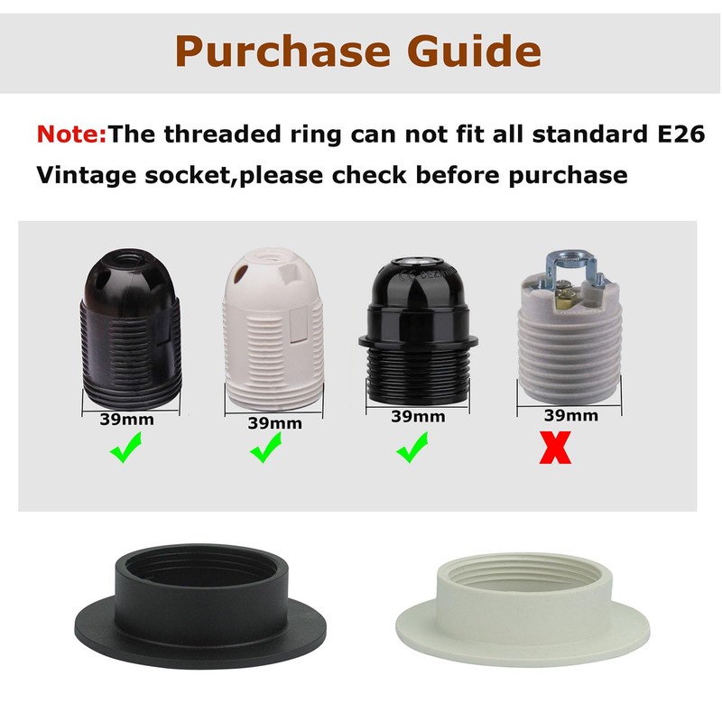 JNXQWE E26 E27 Light Socket Shade Ring,Plastic Lamp Shade Collar