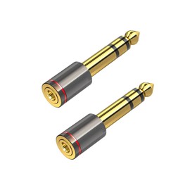 3.5mm 6.3mm Conversion Yahon Jack Converter Plug 2pcs Stereo Mini (Female) Stereo Standard Plug (Male) Gold Plated Compatible with Headphones, Amplifiers, Mixers, Electronic Pianos, Earphones, Pack of