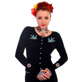 Banned Women's Swallow Bird Rockabilly Retro Cardigan (L - UK 14) Black