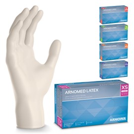500 x ARNOMED Disposable Gloves, XS, Latex Gloves, White (5 x 100 Pieces), Disposable Gloves, Powder-Free, Latex Disposable Gloves, Cleaning Gloves, Latex Gloves, Disposable/Disposable Gloves XS, S,