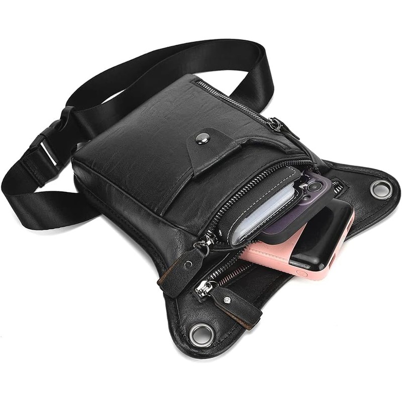 Vintage Leather Waist Pack Drop Leg Bag for Men Belt
