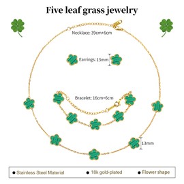 AmorArtSky Lucky Clover Necklace Jewelry Sets,18K Gold Plated Flower Design Five Leaf Bracelet,Clover Necklace Pendant,Clover Earrings for Women Lucky Gifts for Mom,Wife, Daughter,Friends