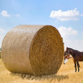 GINDOOR Large Round Bale Hay Net for Horses, 6x6 Ft Knotless Slow Feeder Hay Nets for Horses and Livestock, Black Heavy Round Bales with 2 inches Hole for Horses, Cattle, Sheep in Farms and Pastures