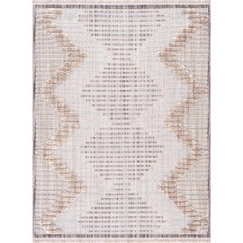 Hauteloom Maulawin Farmhouse Living Room Bedroom Southwestern Tribal Area Rug - Soft Shaggy High Low Carpet - High Pile - Bohemian, Boho - Gray, Brown, Beige, Cream - 5'3" x 7'
