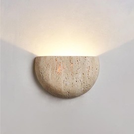 Modern Marble Yellow Travertine Wall Sconce LED G9 3000K Wall Lamp Semi Circle Natural Stone Shade Wall Light Japanese Style Wabi-Sabi Art Lighting Fixture For Farmhouse, Foyer, Entryway, Sta