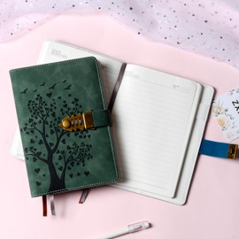 HwxBen Heart Shaped Tree Diary with Lock - 244 Pages, A5 (5.8 x 8.4 inches), Sea Green Journal for Girls and Women Aged 8 to 12 Years as well as Teens, Notebook with Pen and Bookmark.