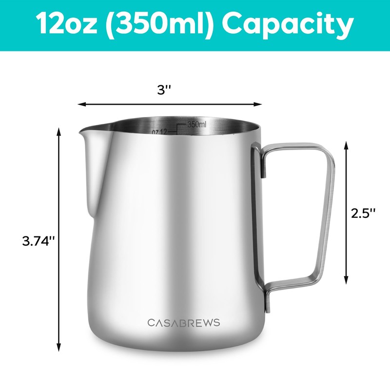 CASABREWS CASMP350 Milk Frothing Pitcher, Stainless Steel Steaming Pitcher with