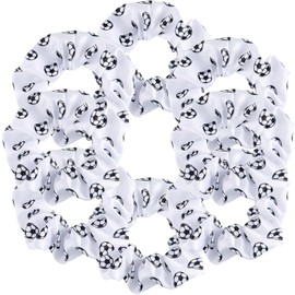 Poen 8 Pieces Soccer Hair Scrunchies Football Hair Ties Elastic Bands Girl Gifts Ponytail Holders Sport Accessories for Girls Women Players Coaches Teams(White)